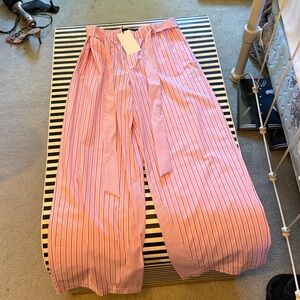 Zara pink strip pant with tie belt.